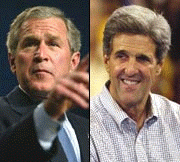 [Bush gestures, Kerry smiles]