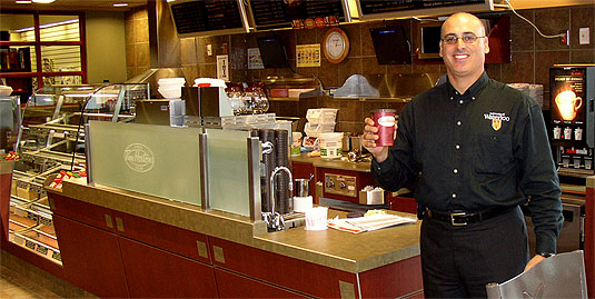 [Tim's counter all ready for customers]