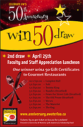 [Red 'Win 50 Draw' poster]