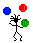 [Stick figure juggler]
