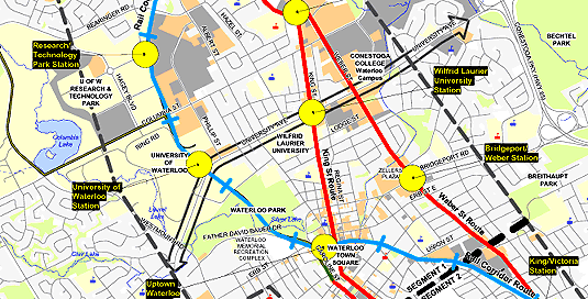 [Alternative routes shown in blue and red]