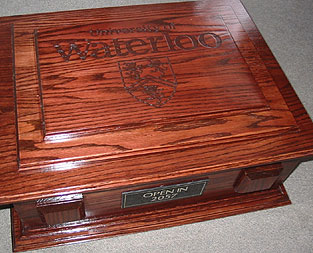 [Wooden box in a rich red colour]