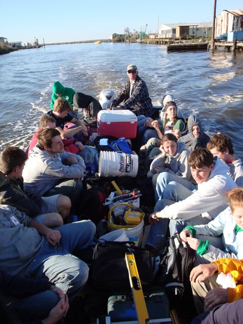 boatful of Grebel volunteers in Louisiana