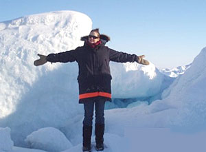 UW student Katie Howes stands amid the icy surroundings of CFS Alert.