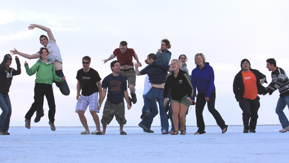 UW students at Bonneville salt flats, Utah