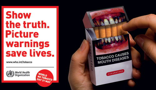 World No Tobacco Day cigarette pkg sticker