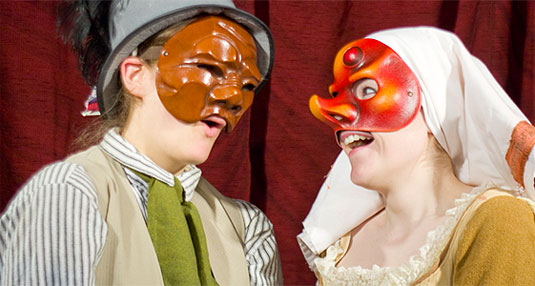 [His brown mask, her red mask]