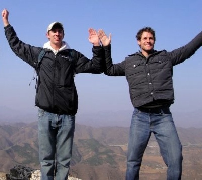 Kevan Osmond (left) and Jorge Adib, fifth-year Math/Bus Double Degree students, on the Great Wall