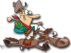 [Cartoon: cowboy on horse]