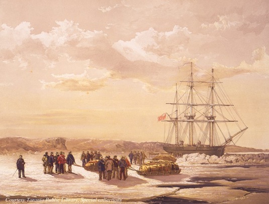 Drawing of crew leaving HMS Investigator
