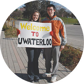 [Students with welcome sign]