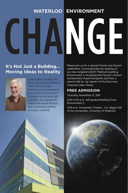 The Faculty of Environment's poster advertises a lecture by Jay Ingram.