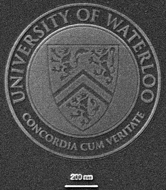 A nanoscale image of the University of Waterloo's seal.