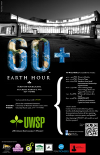Earth Hour poster, showing the Student Life Centre.