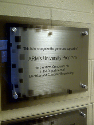 The plaque recognizing the support of ARM's University Program