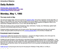 A screenshot of the Daily Bulletin from May 1, 1995