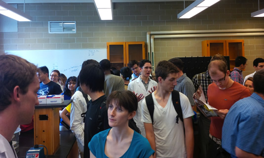 The crowded scene in the Velocity Science lab.