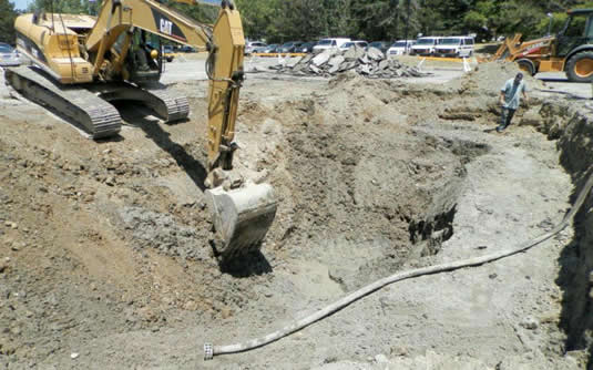 A large hole in L Lot.