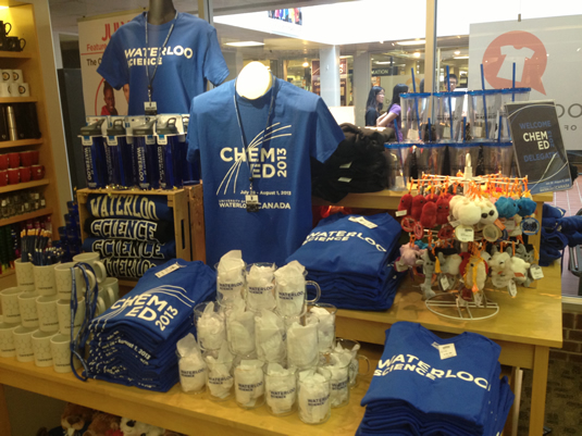 ChemEd Conference merchandise on display at the Waterloo Store.