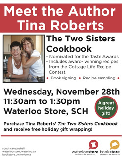 The Two Sisters Cookbook event poster.