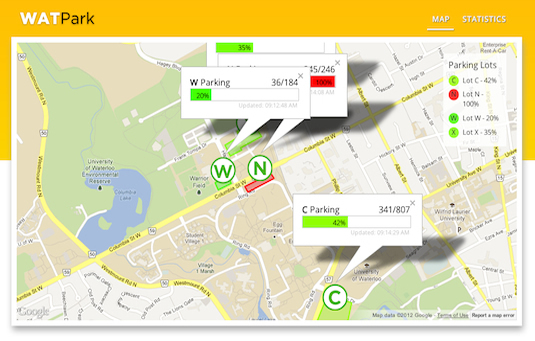 A screenshot of the WATpark application at work.