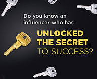 Graphic with keys that says "do you know an influencer who has unlocked the secret to success?"