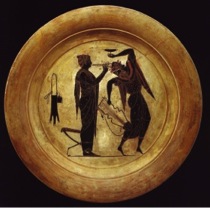 Ancient plate depicting a musician.