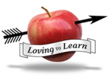 Loving to Learn Day logo, featuring an arrow piercing an apple.